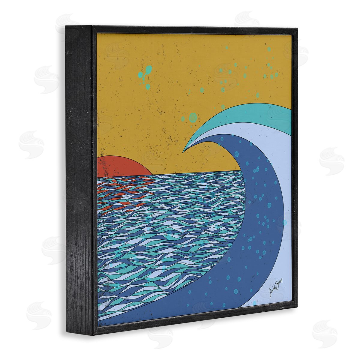 Trish Sierer Sunset Tidal Wave Busy Abstract Ocean Horizon Landscape Black Framed Glicee Wall Art Print