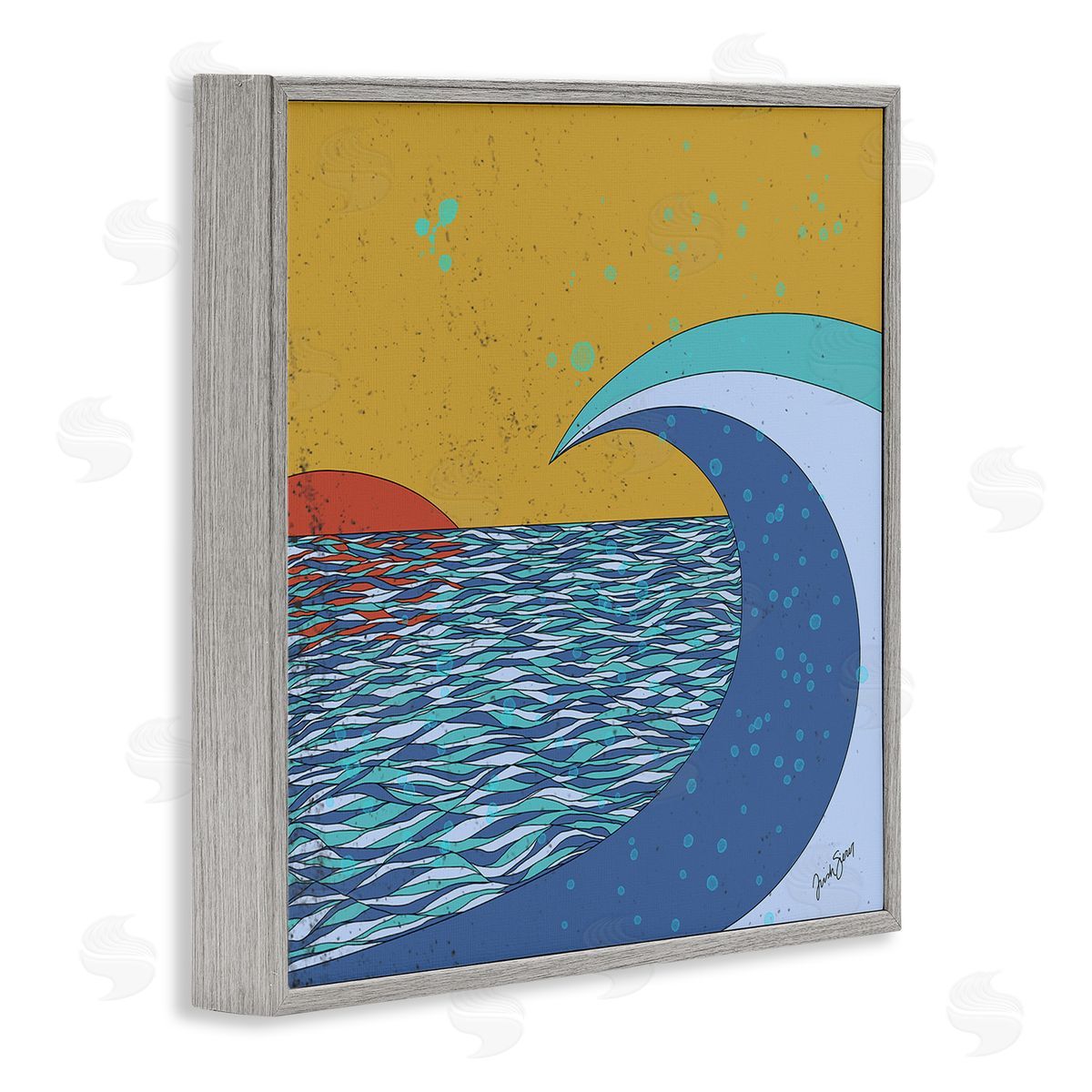 Trish Sierer Sunset Tidal Wave Busy Abstract Ocean Horizon Landscape Gray Framed Glicee Wall Art Print