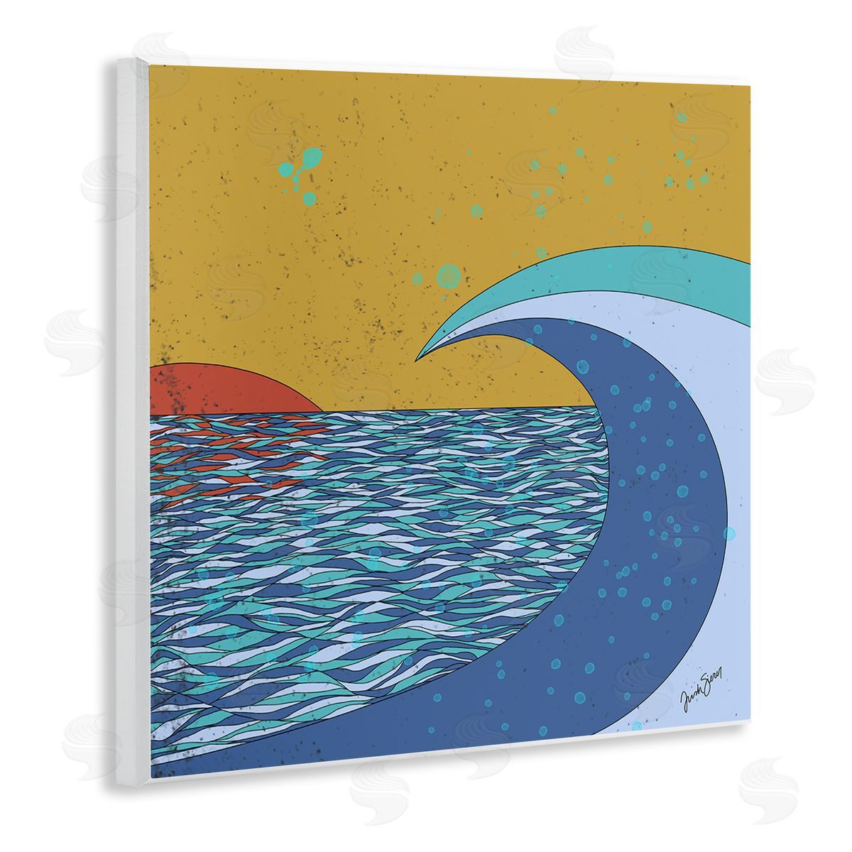 Trish Sierer Sunset Tidal Wave Busy Abstract Ocean Horizon Landscape Wooden Wall Plaque Art Print