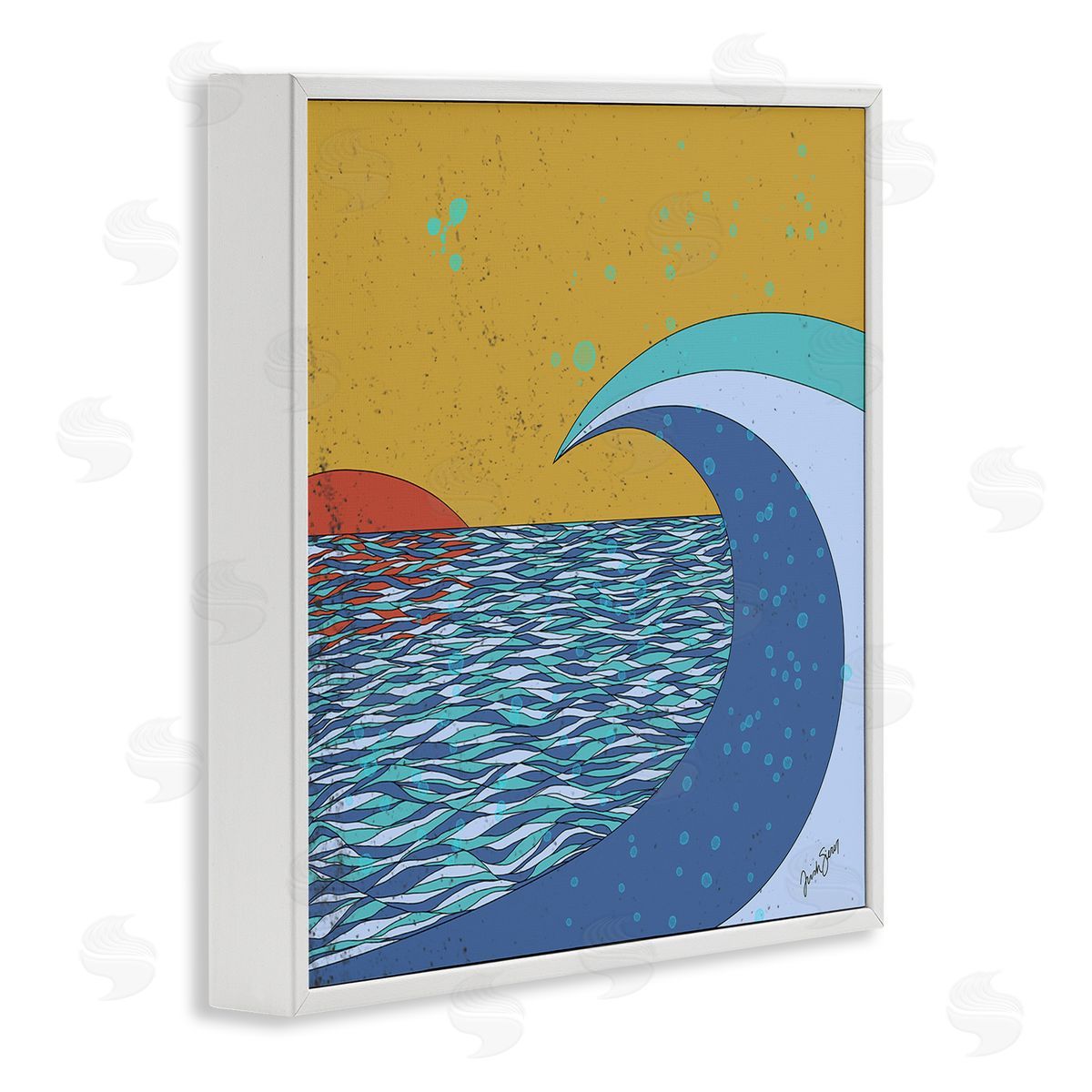 Trish Sierer Sunset Tidal Wave Busy Abstract Ocean Horizon Landscape White Framed Glicee Wall Art Print