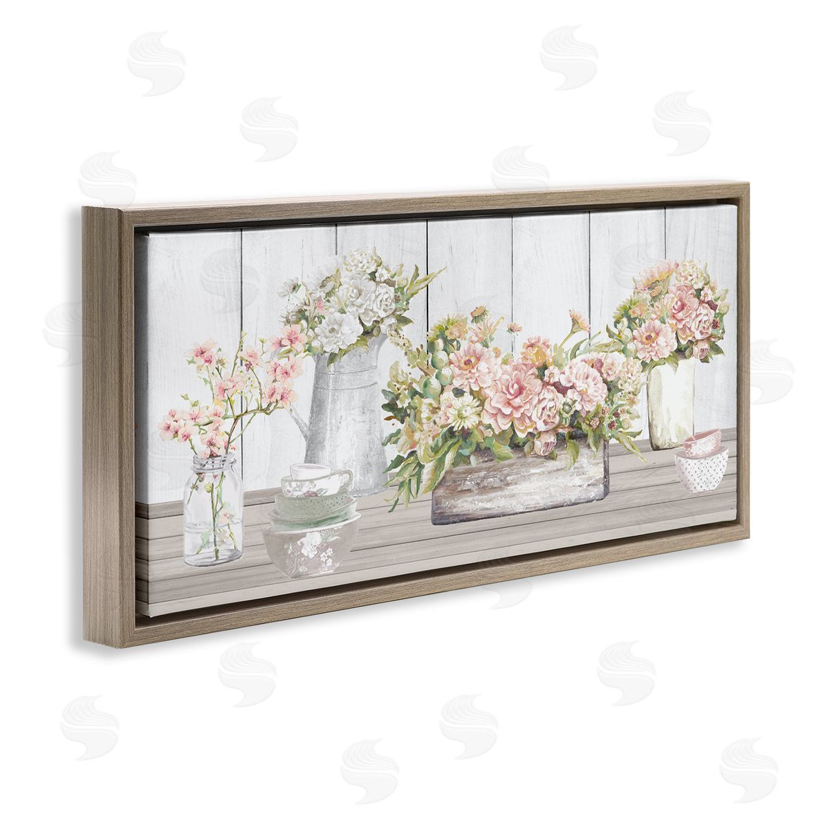 Farm Table Bouquet Still Life Brown Floating Frame Canvas Wall Art, Home Decor by Patricia Pinto