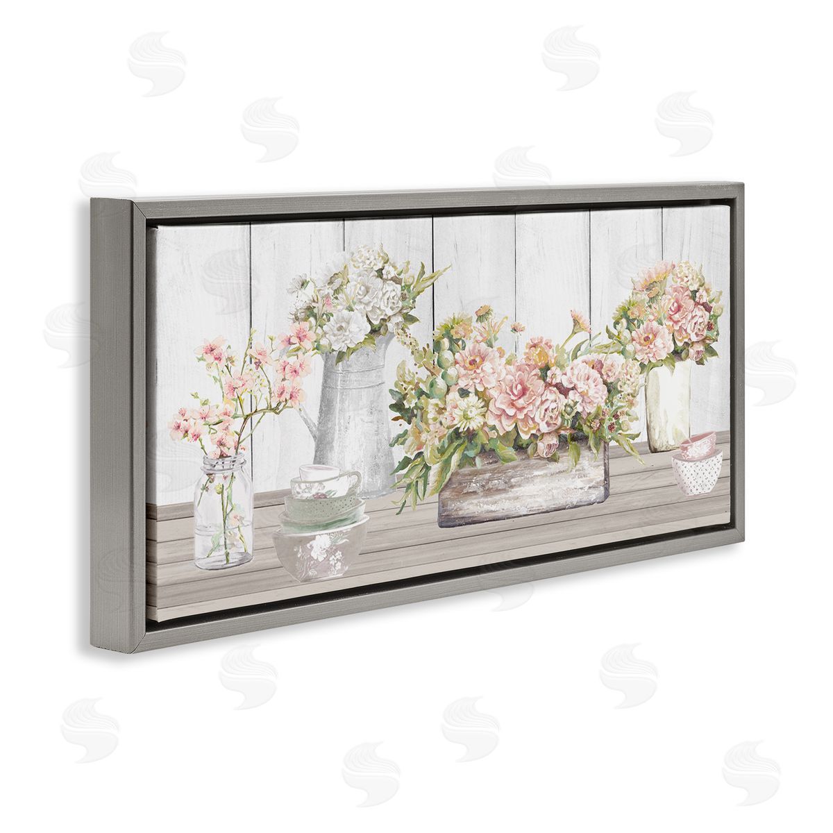 Farm Table Bouquet Still Life Grey Floating Frame Canvas Wall Art, Home Decor by Patricia Pinto