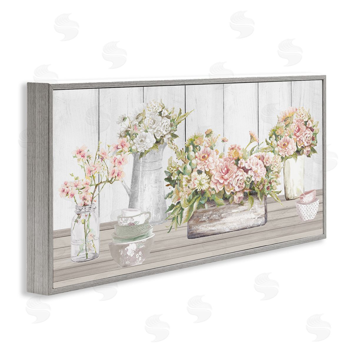Farm Table Bouquet Still Life Grey Frame Print Wall Art, Home Decor by Patricia Pinto