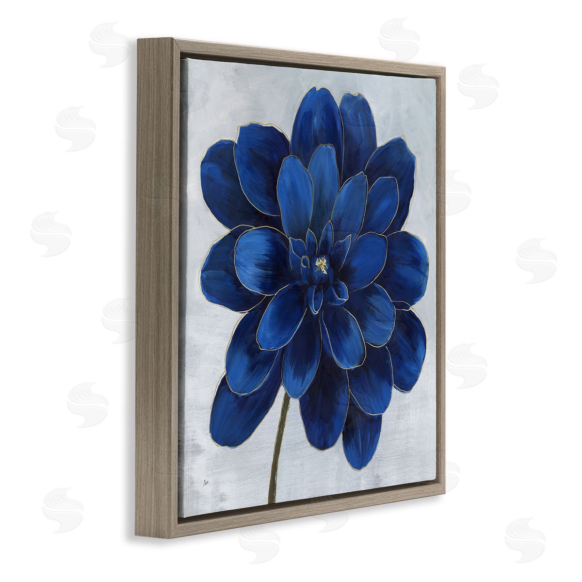Modern Deep Blue Floral Carnation Brown Floating Frame Canvas Wall Art, Home Decor by Nan
