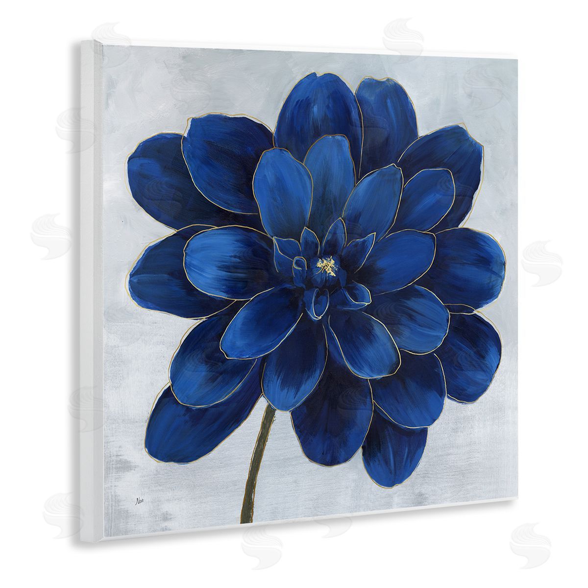 Modern Deep Blue Floral Carnation Wood Plaque Wall Art, Home Decor by Nan