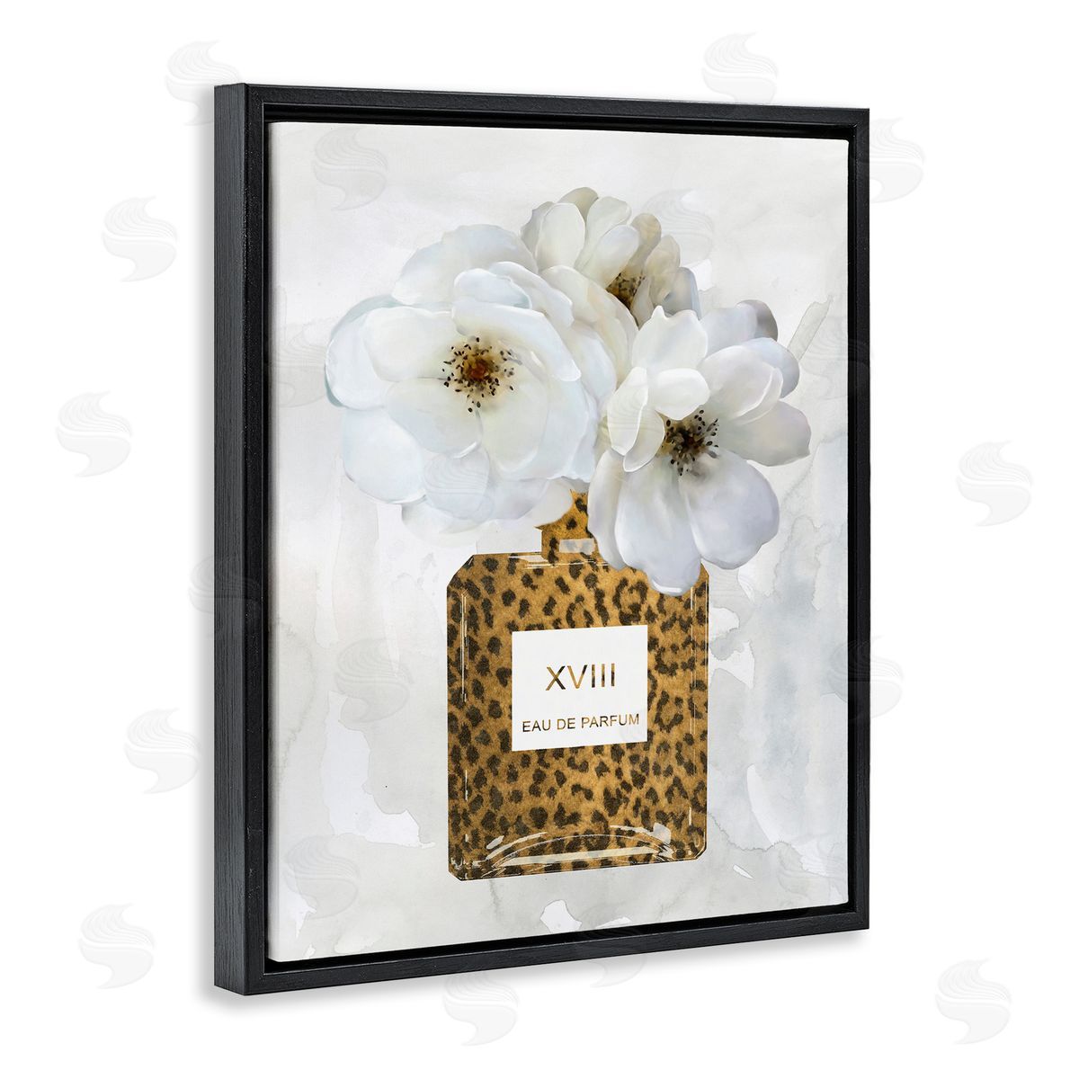Leopard Pattern Perfume Bottle Black Floating Frame Canvas Wall Art, Home Decor by Carol Robinson
