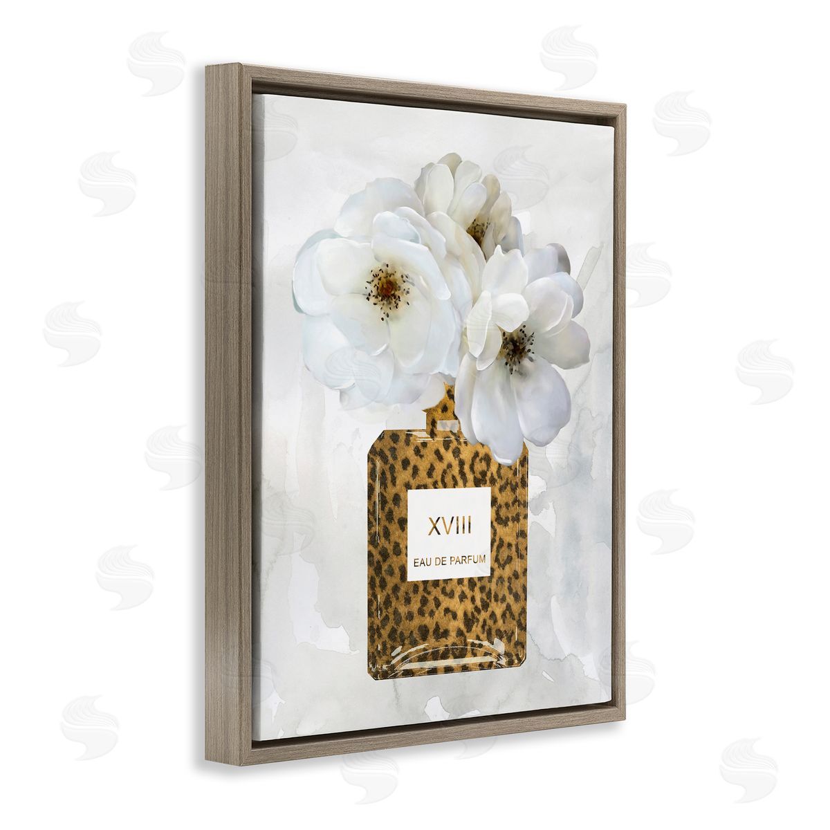 Leopard Pattern Perfume Bottle Brown Floating Frame Canvas Wall Art, Home Decor by Carol Robinson