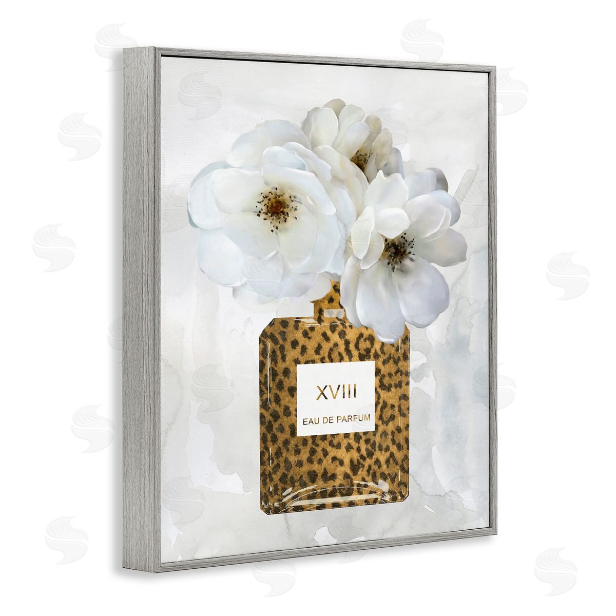 Leopard Pattern Perfume Bottle Grey Frame Print Wall Art, Home Decor by Carol Robinson
