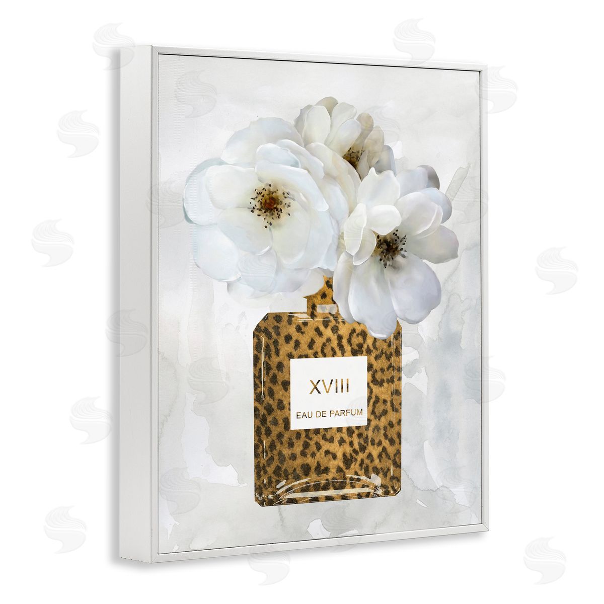 Leopard Pattern Perfume Bottle White Frame Print Wall Art, Home Decor by Carol Robinson