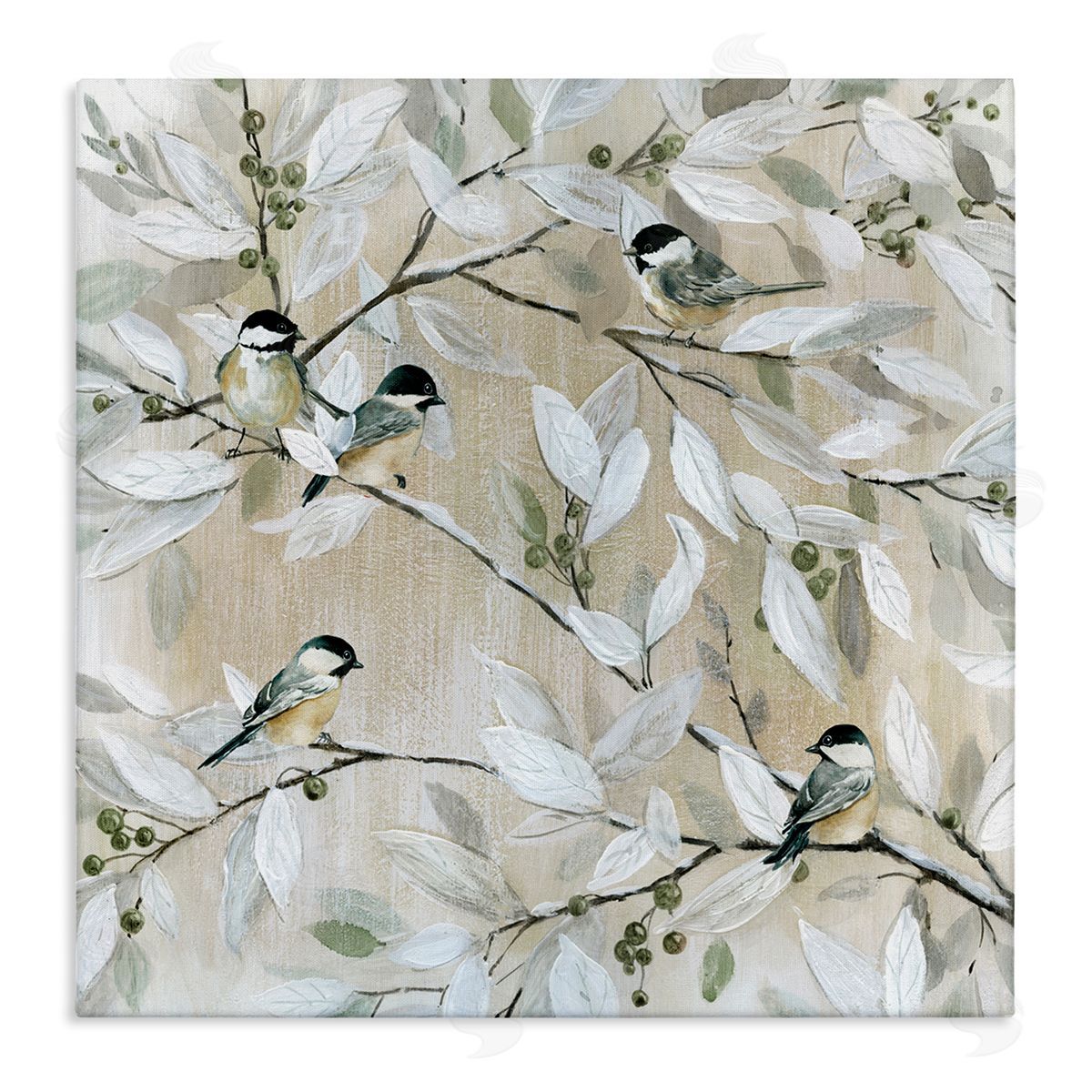 Chickadee Birds on Branches Canvas Wall Art, Home Decor by Carol Robinson