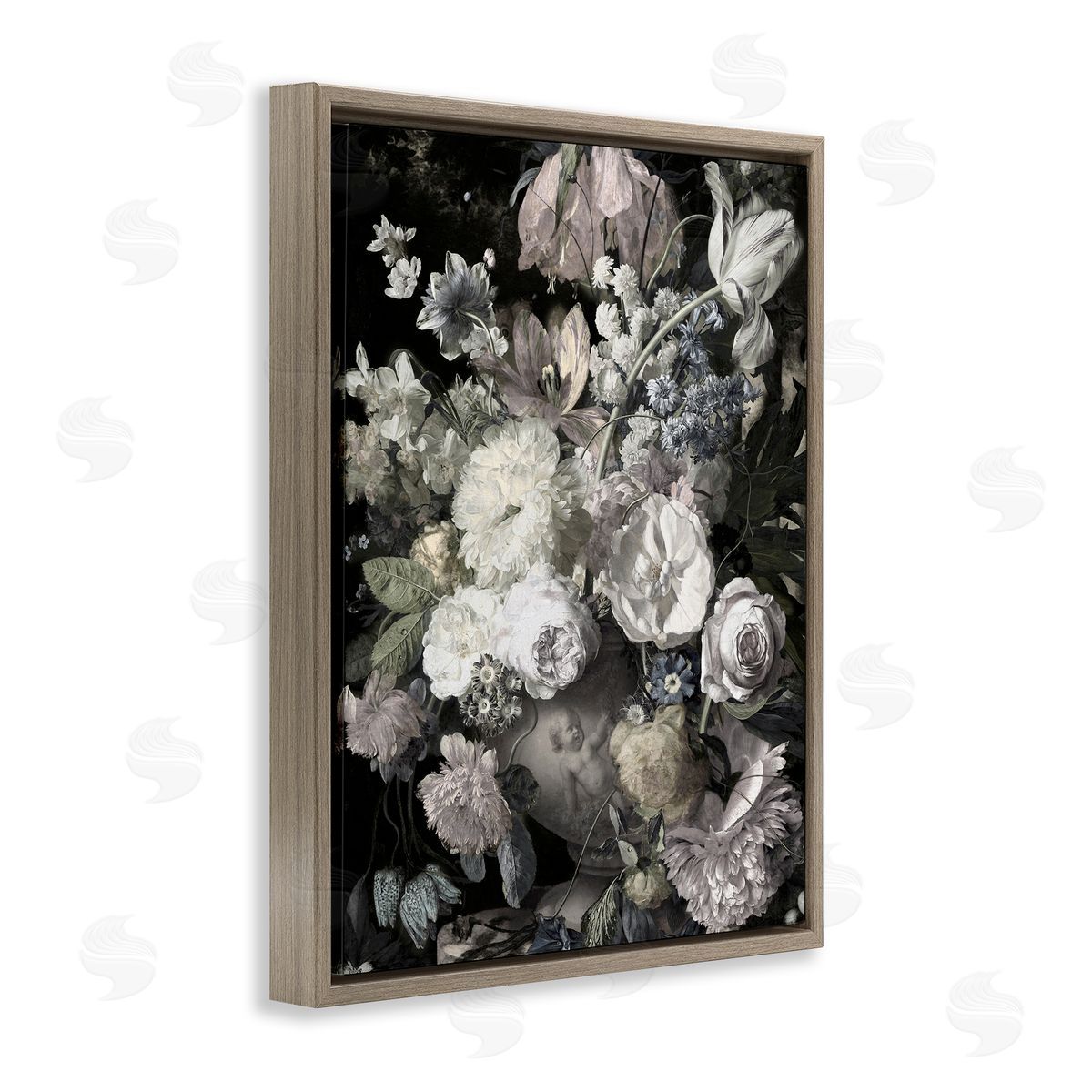 Classical Busy Flower Bouquet Brown Floating Frame Canvas Wall Art, Home Decor by Angela McQueen