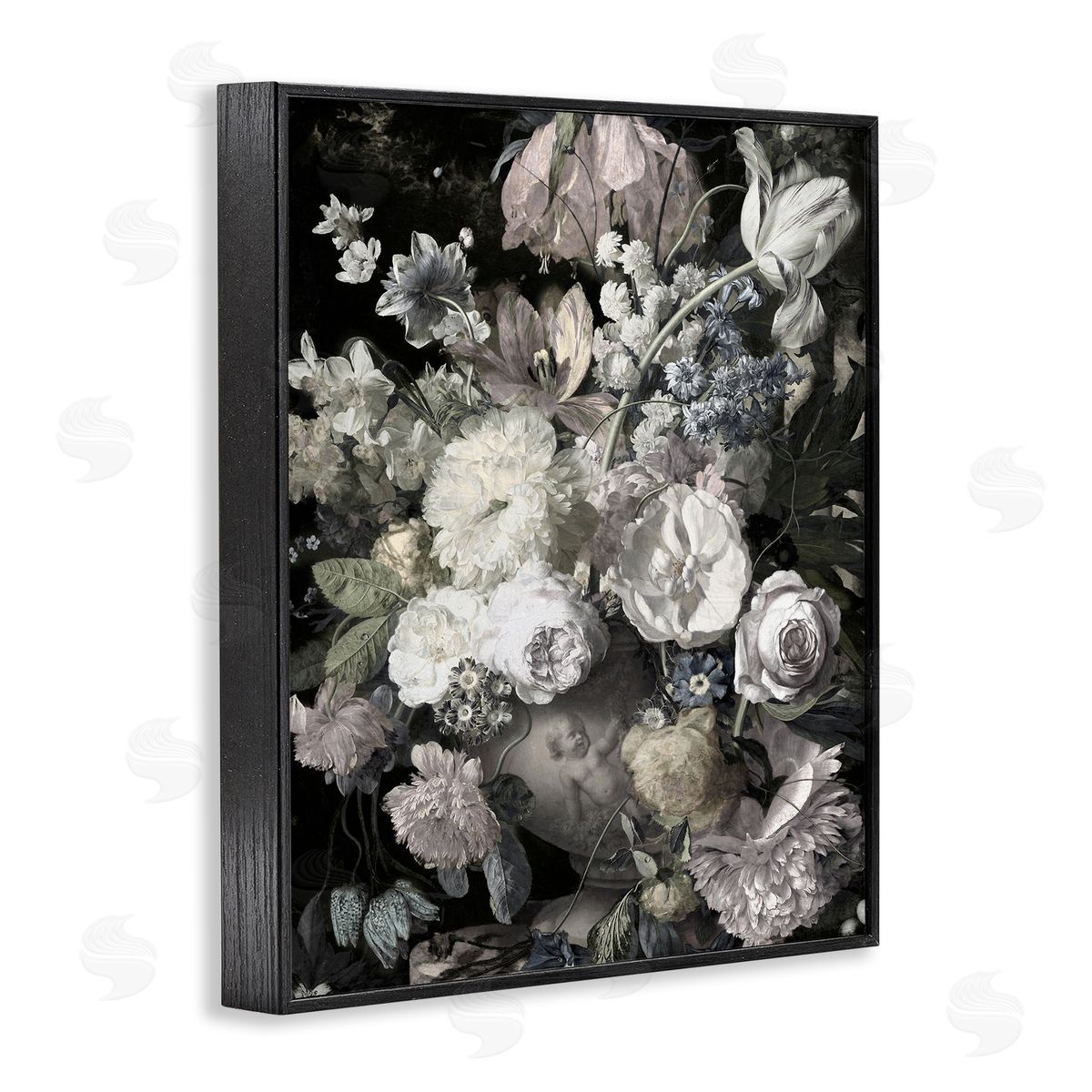 Classical Busy Flower Bouquet Black Frame Print Wall Art, Home Decor by Angela McQueen