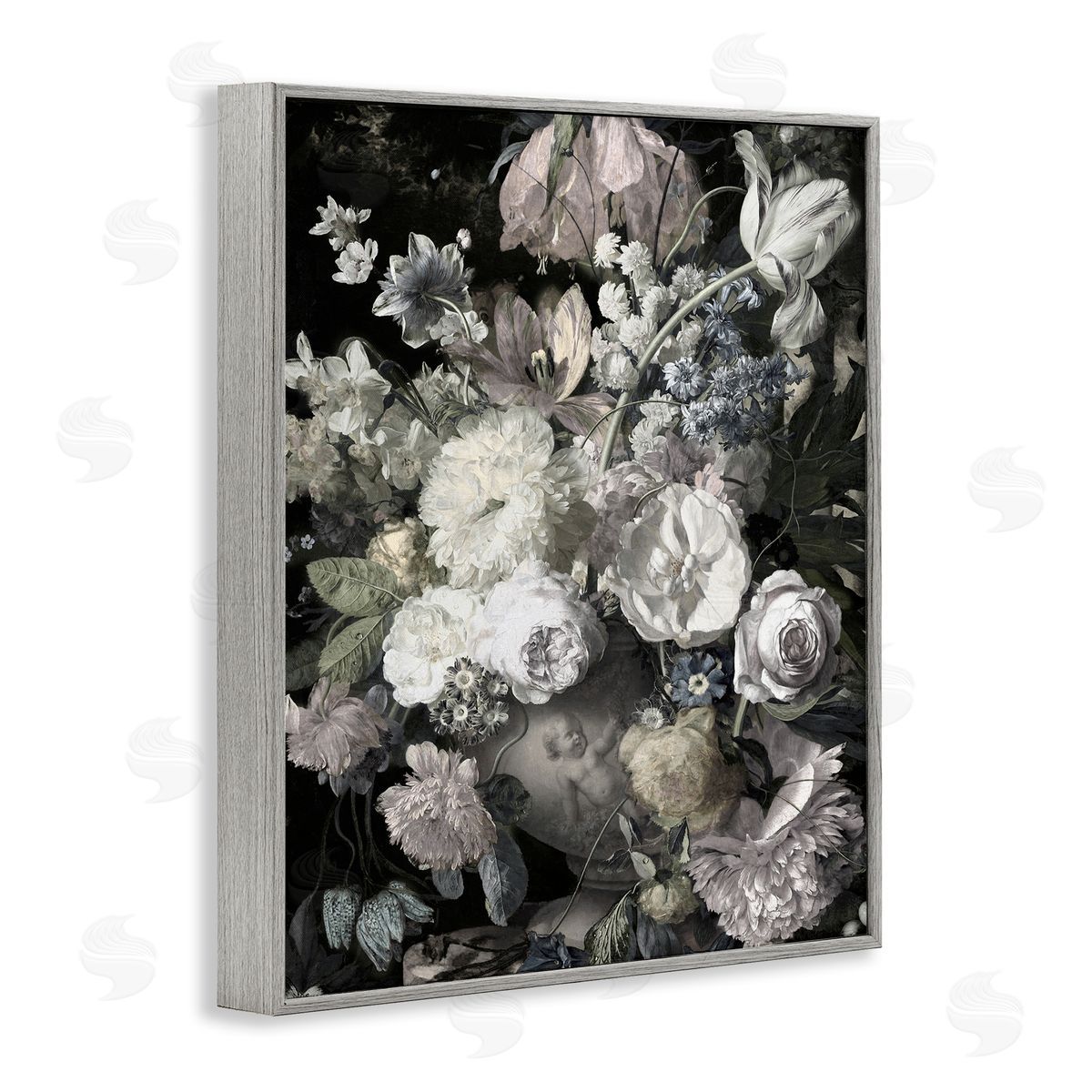 Classical Busy Flower Bouquet Grey Frame Print Wall Art, Home Decor by Angela McQueen