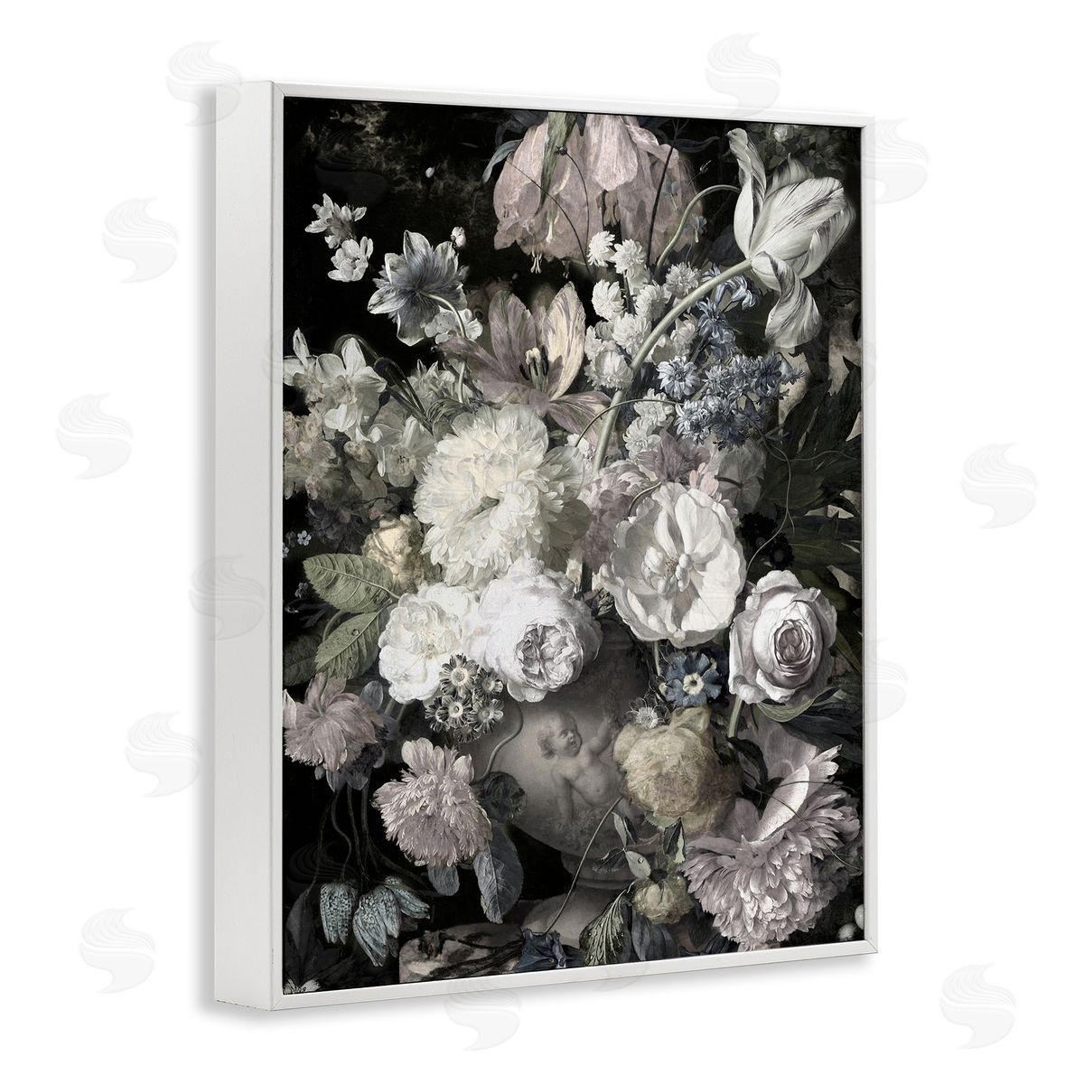 Classical Busy Flower Bouquet White Frame Print Wall Art, Home Decor by Angela McQueen