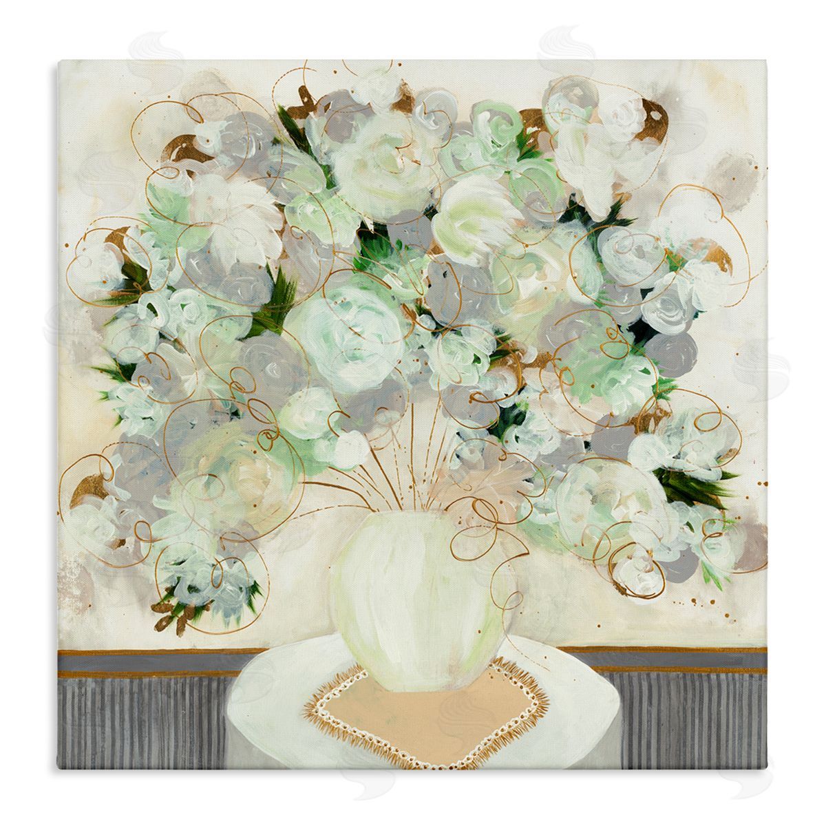Ruth Fromstein Whimsical Abstract Floral Arrangement Playful Flower Still Life Stretched Canvas Wall Art Print