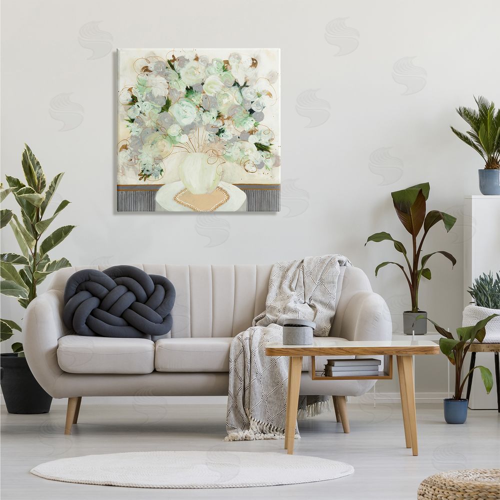 Ruth Fromstein Whimsical Abstract Floral Arrangement Playful Flower Still Life Canvas Wall Art in Room