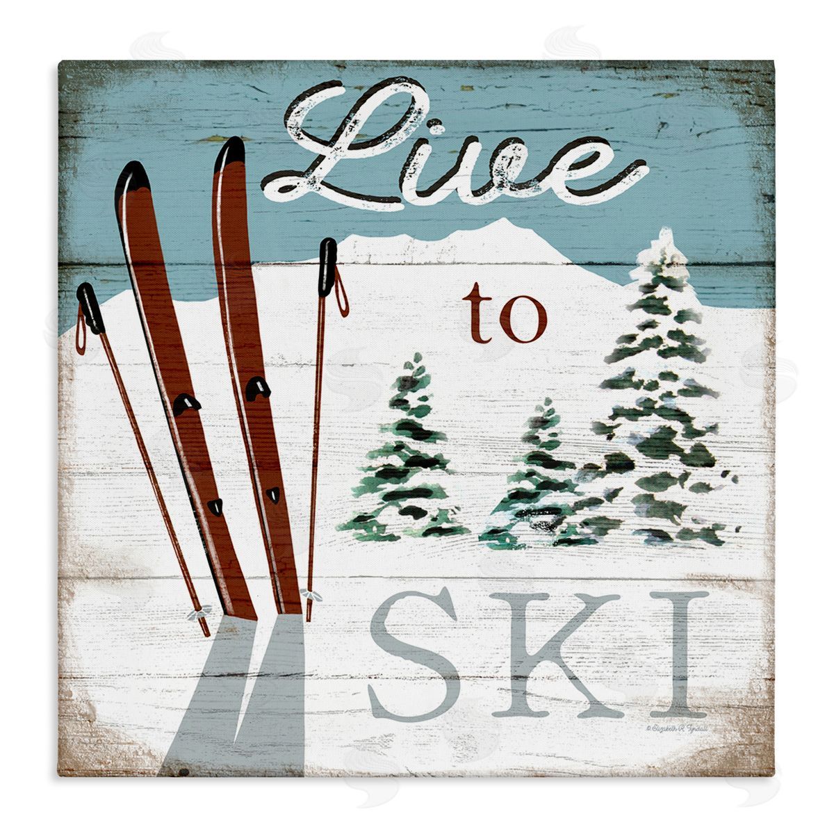 Live To Ski Rustic Snow Sports Canvas Wall Art, Home Decor by Elizabeth Tyndall