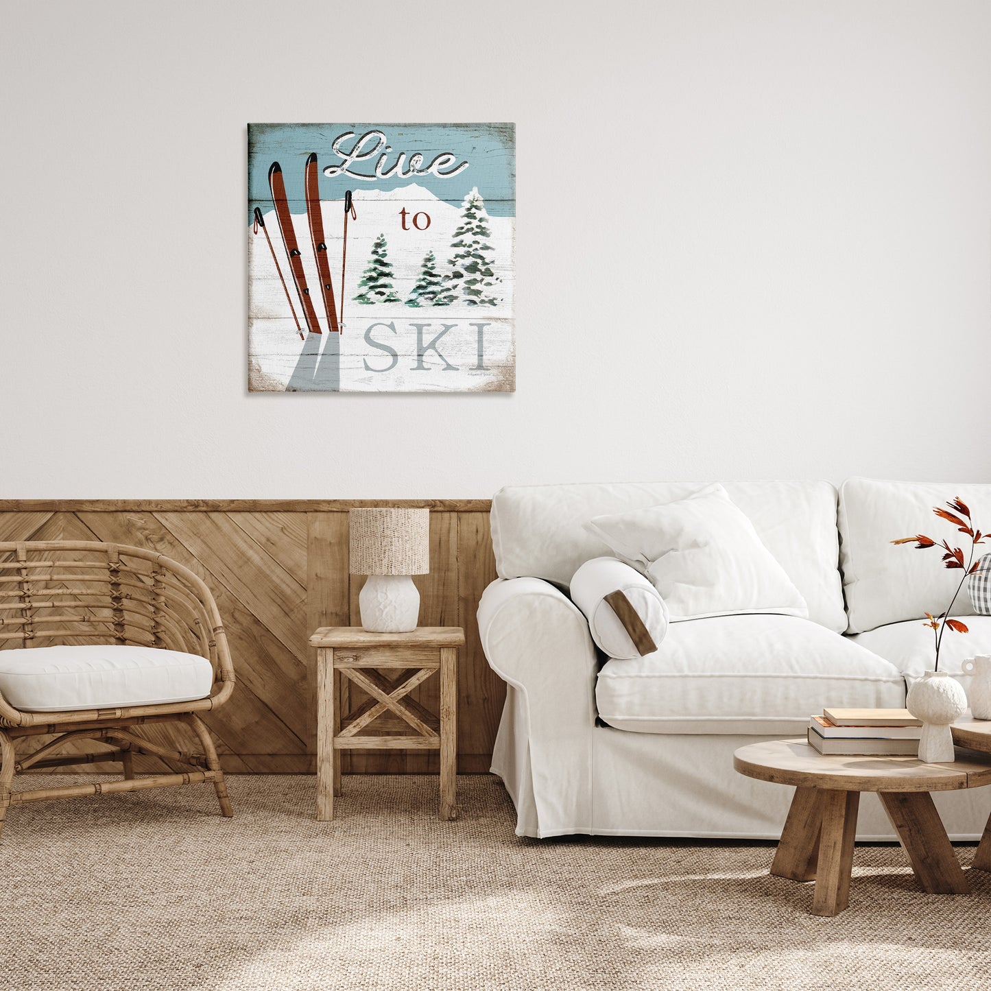 Live To Ski Rustic Snow Sports Canvas Wall Art in Room, Home Decor by Elizabeth Tyndall