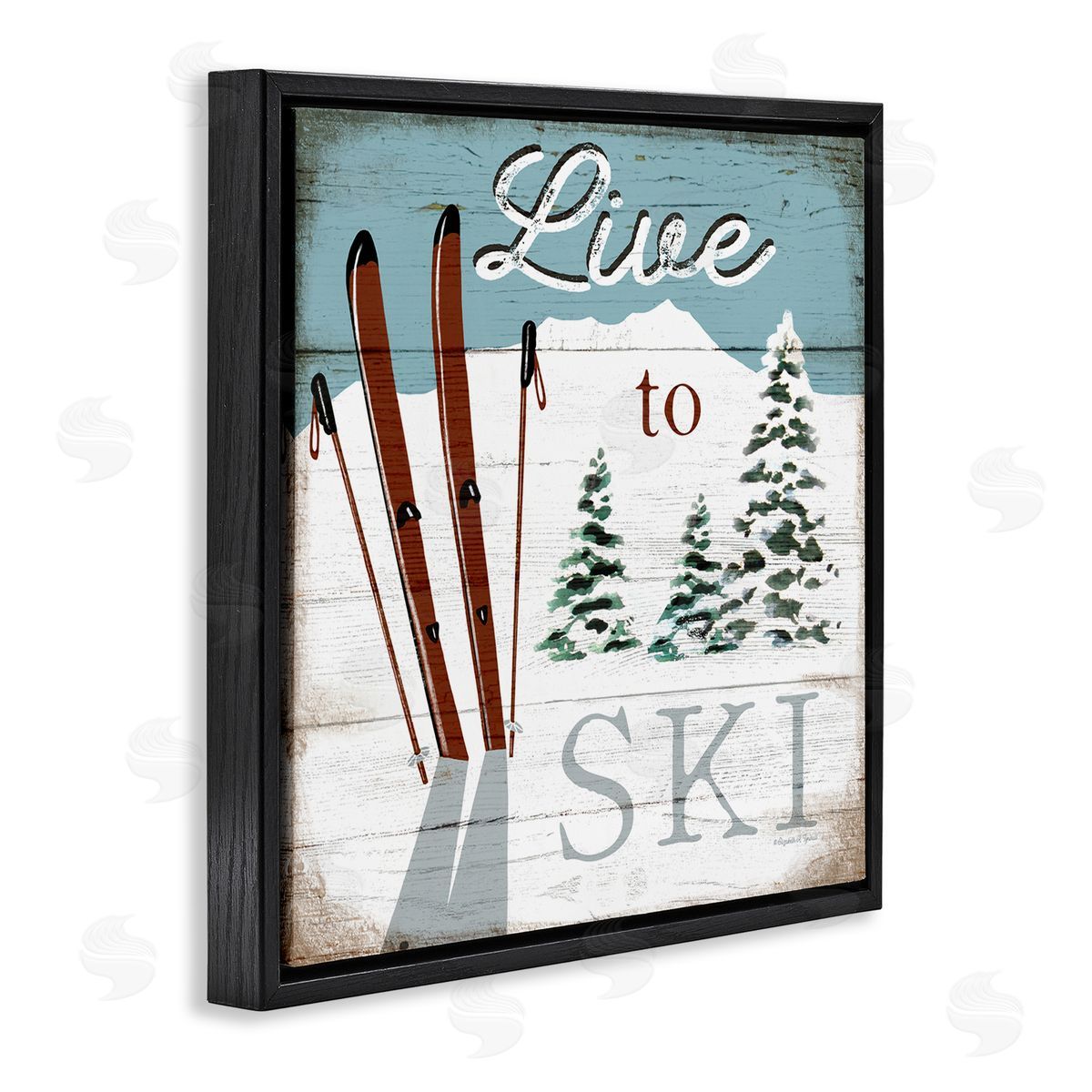 Live To Ski Rustic Snow Sports Black Floating Frame Canvas Wall Art, Home Decor by Elizabeth Tyndall
