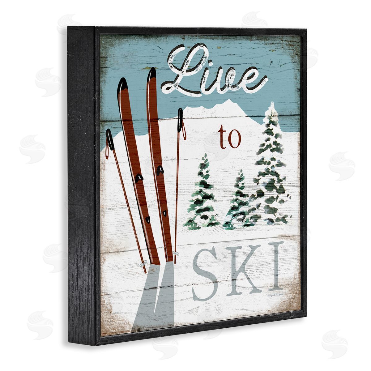 Live To Ski Rustic Snow Sports Black Frame Print Wall Art, Home Decor by Elizabeth Tyndall