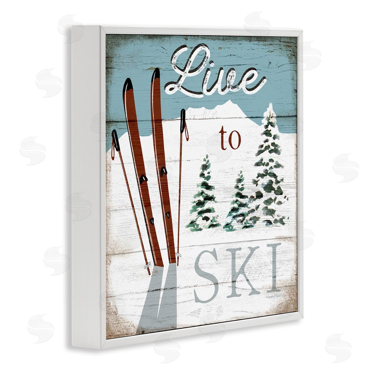 Live To Ski Rustic Snow Sports White Frame Print Wall Art, Home Decor by Elizabeth Tyndall