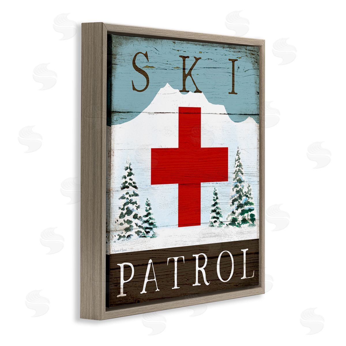 Ski Patrol Rustic Cabin Sign Brown Floating Frame Canvas Wall Art, Home Decor by Elizabeth Tyndall