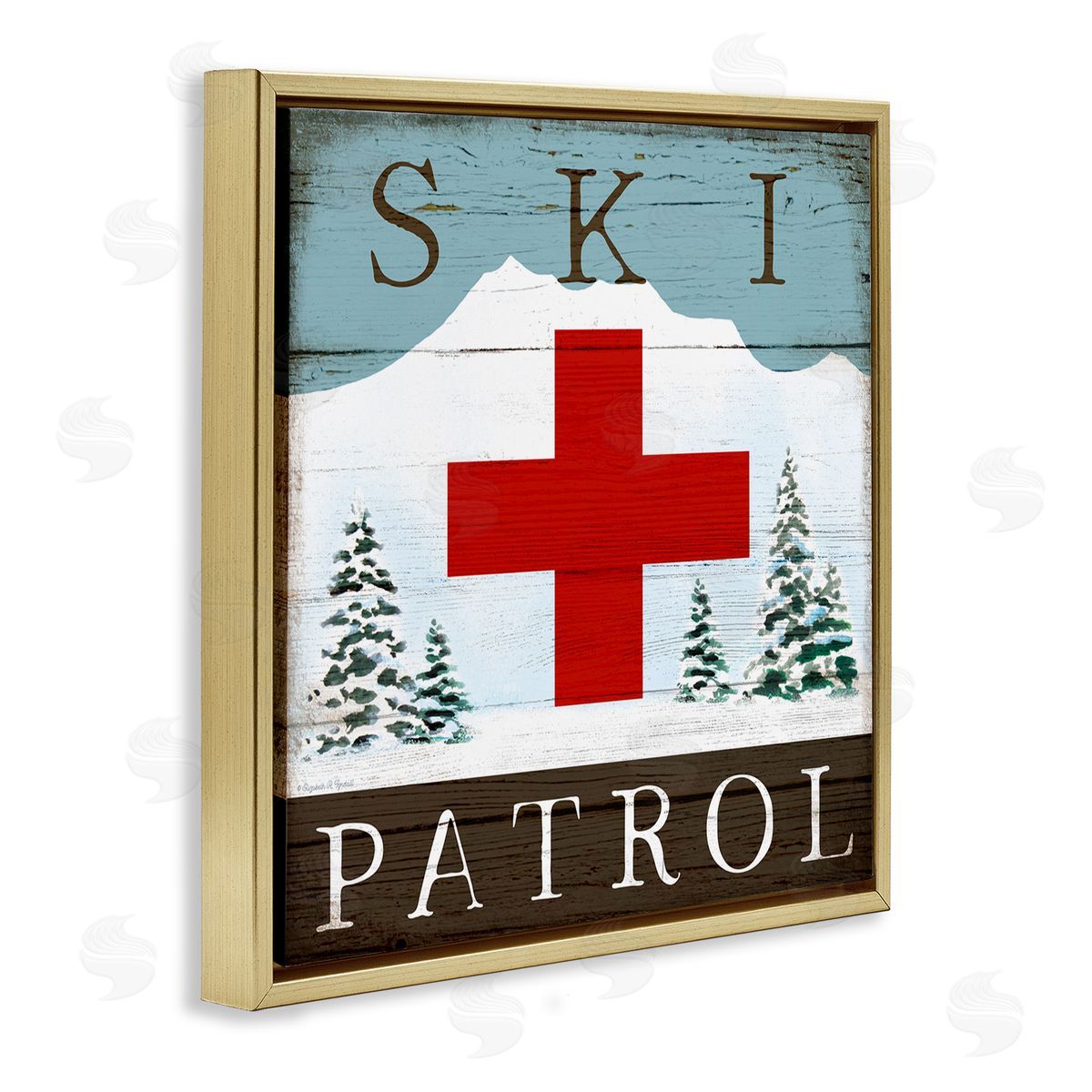 Ski Patrol Rustic Cabin Sign Gold Floating Frame Canvas Wall Art, Home Decor by Elizabeth Tyndall