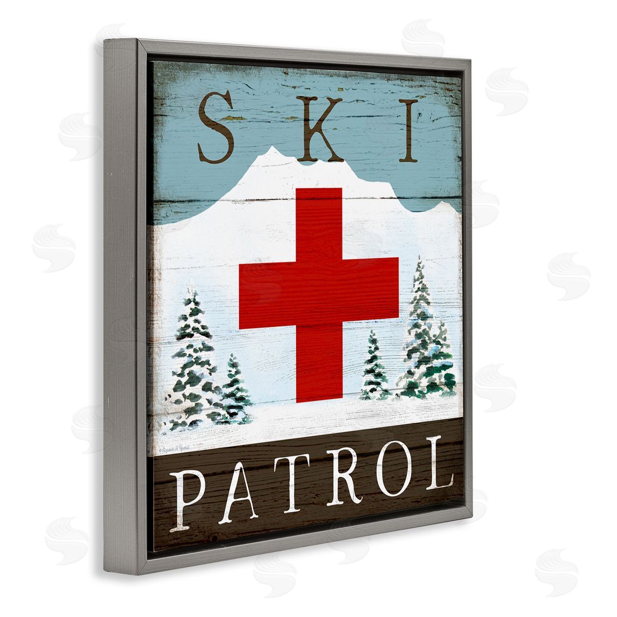 Ski Patrol Rustic Cabin Sign Grey Floating Frame Canvas Wall Art, Home Decor by Elizabeth Tyndall