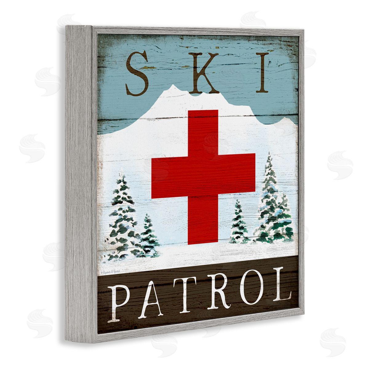 Ski Patrol Rustic Cabin Sign Grey Frame Print Wall Art, Home Decor by Elizabeth Tyndall
