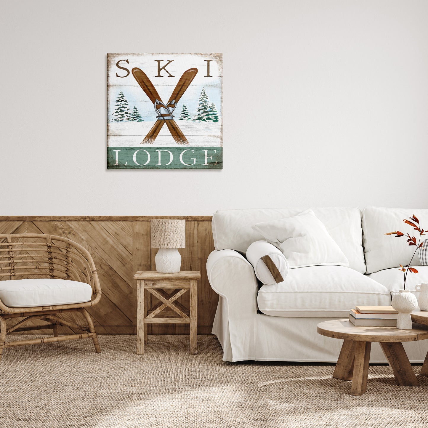 Ski Lodge Rustic Cabin Sign Canvas Wall Art in Room, Home Decor by Elizabeth Tyndall
