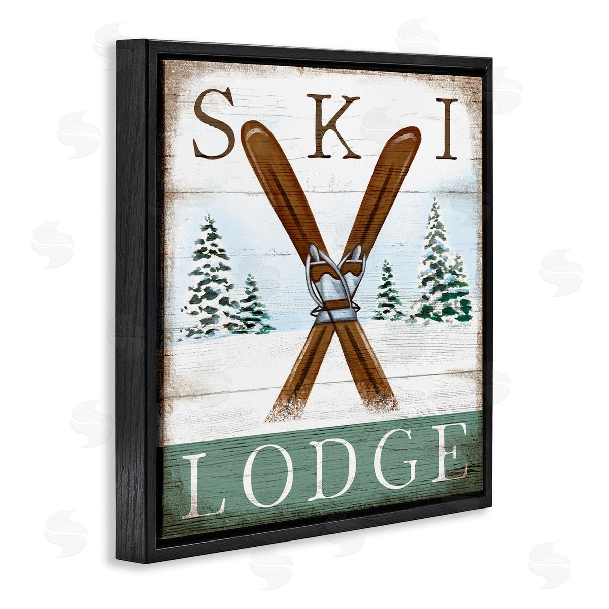 Ski Lodge Rustic Cabin Sign Black Floating Frame Canvas Wall Art, Home Decor by Elizabeth Tyndall