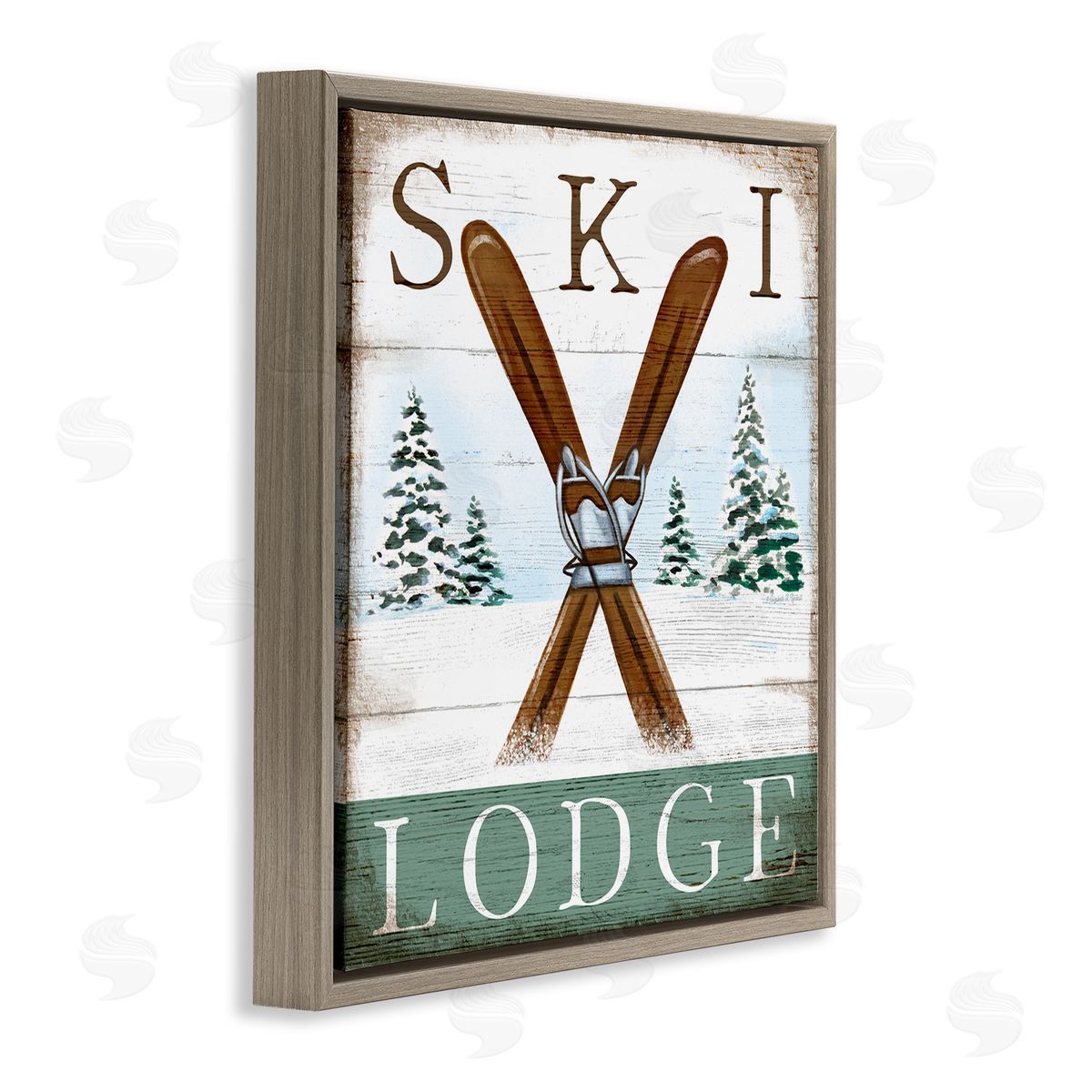 Ski Lodge Rustic Cabin Sign Brown Floating Frame Canvas Wall Art, Home Decor by Elizabeth Tyndall
