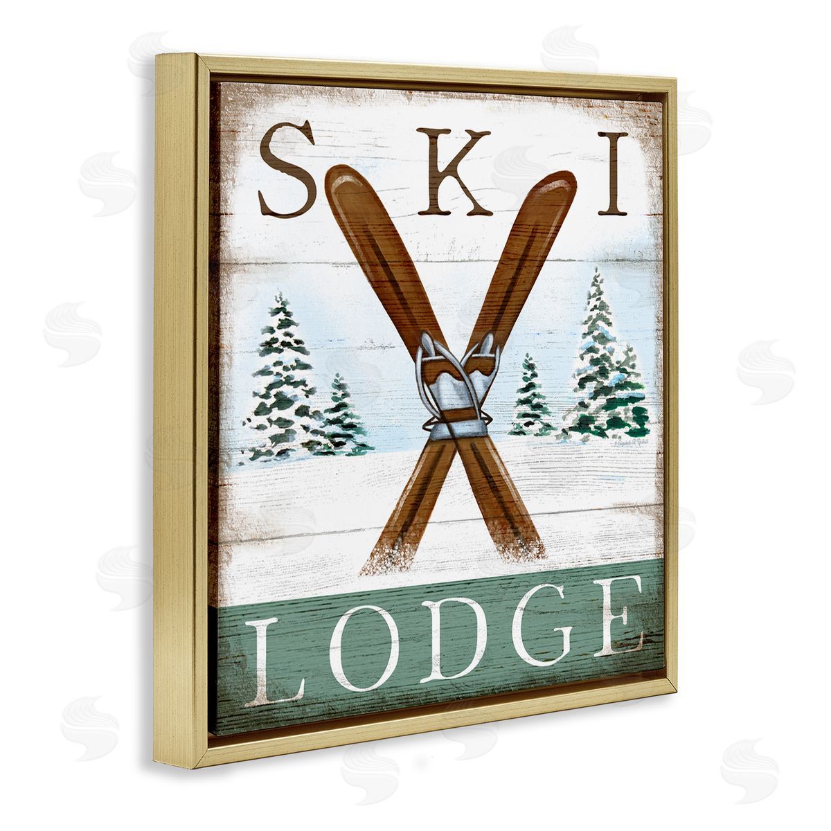 Ski Lodge Rustic Cabin Sign Gold Floating Frame Canvas Wall Art, Home Decor by Elizabeth Tyndall