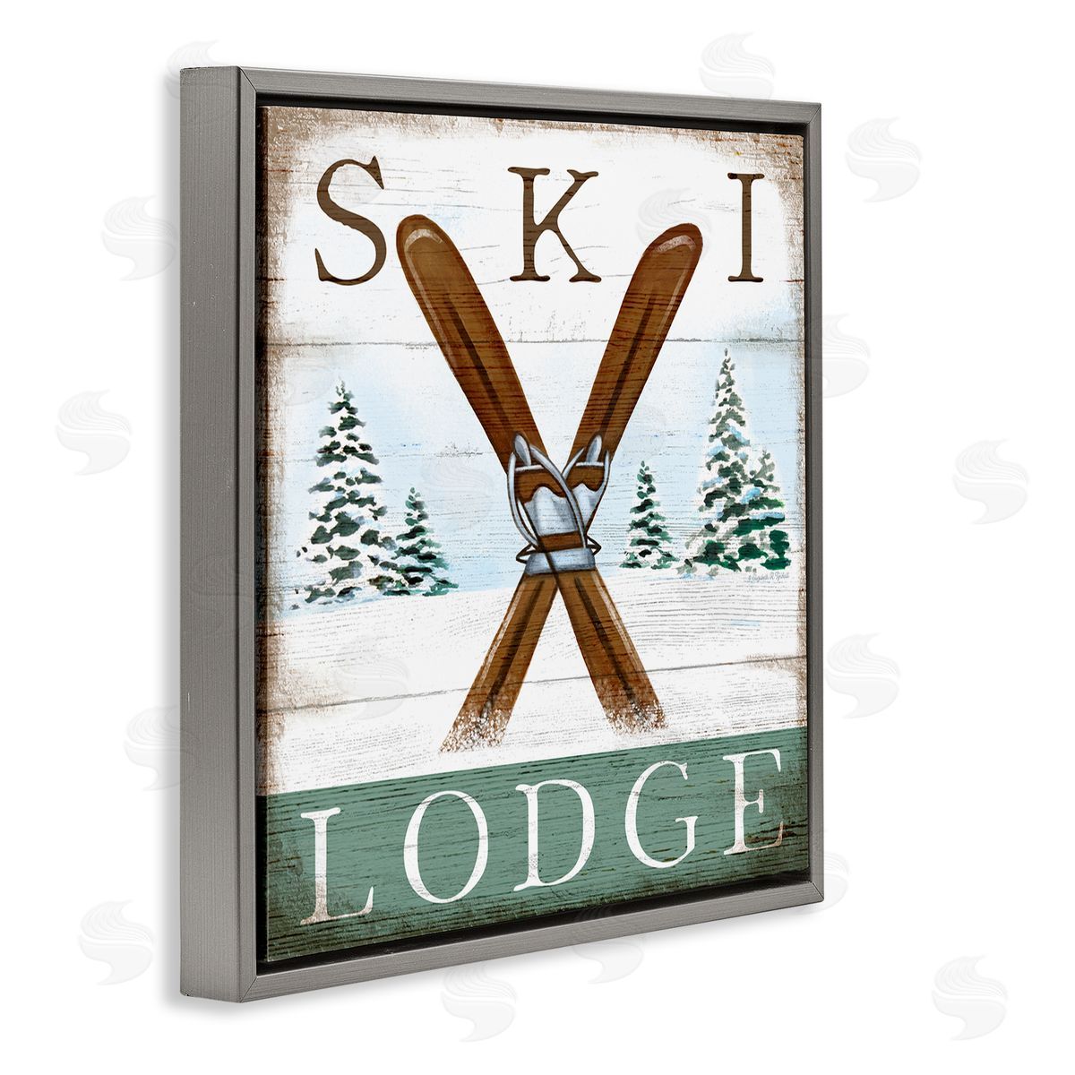 Ski Lodge Rustic Cabin Sign Grey Floating Frame Canvas Wall Art, Home Decor by Elizabeth Tyndall