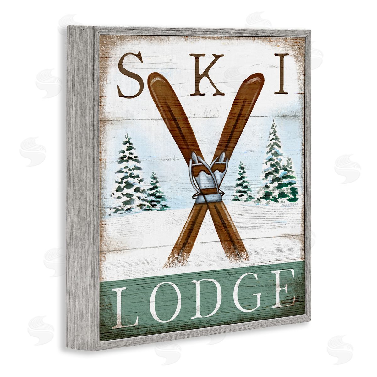 Ski Lodge Rustic Cabin Sign Grey Frame Print Wall Art, Home Decor by Elizabeth Tyndall