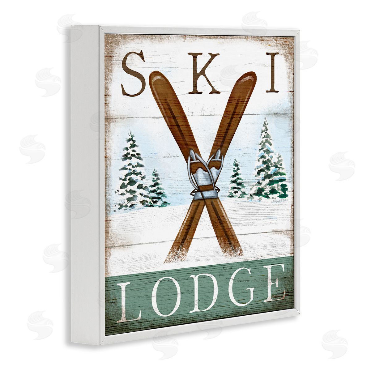 Ski Lodge Rustic Cabin Sign White Frame Print Wall Art, Home Decor by Elizabeth Tyndall