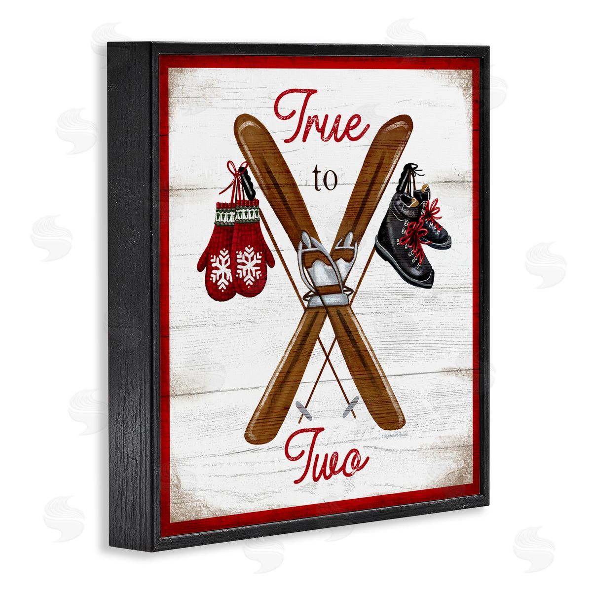 Elizabeth Tyndall True to Two Ski Motivational Phrase Red Mittens Black Framed Glicee Wall Art Print