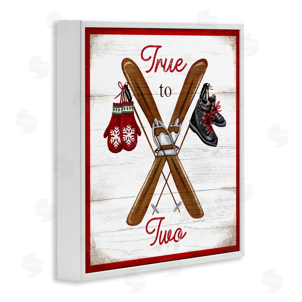 Elizabeth Tyndall True to Two Ski Motivational Phrase Red Mittens White Framed Glicee Wall Art Print