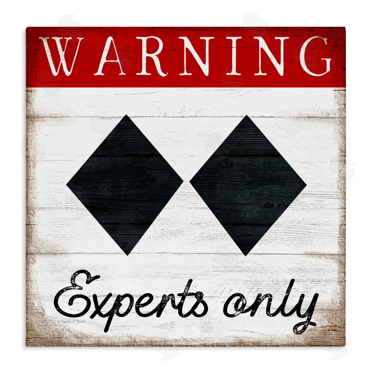 Elizabeth Tyndall Warning Experts Only Double Black Diamond Rustic Sign Stretched Canvas Wall Art Print