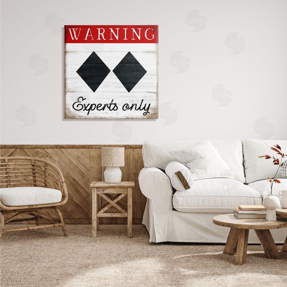 Elizabeth Tyndall Warning Experts Only Double Black Diamond Rustic Sign Canvas Wall Art in Room