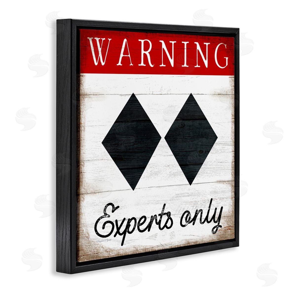 Elizabeth Tyndall Warning Experts Only Double Black Diamond Rustic Sign Black Floating Frame Canvas Wall Art Print
