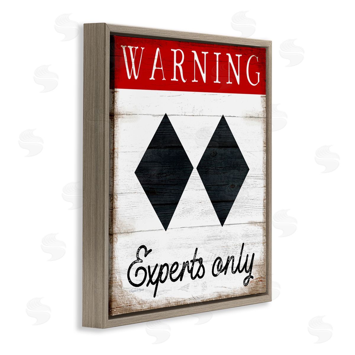 Elizabeth Tyndall Warning Experts Only Double Black Diamond Rustic Sign Brown Floating Frame Canvas Wall Art Print