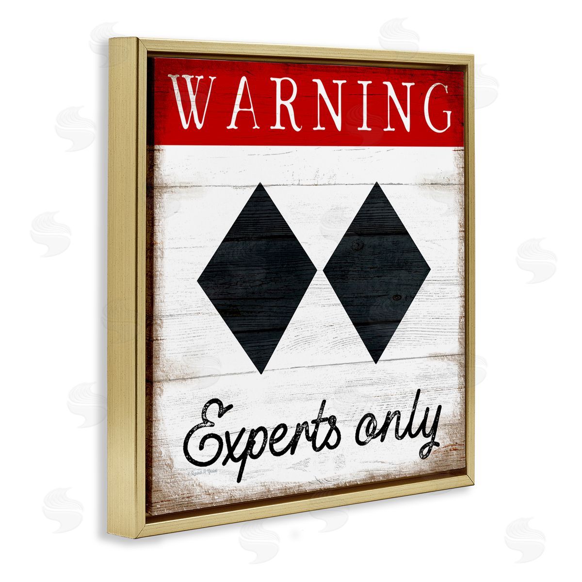 Elizabeth Tyndall Warning Experts Only Double Black Diamond Rustic Sign Gold Floating Frame Canvas Wall Art Print