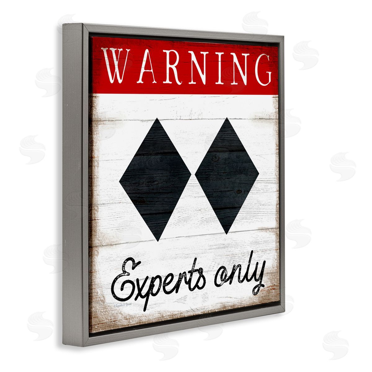 Elizabeth Tyndall Warning Experts Only Double Black Diamond Rustic Sign Gray Floating Frame Canvas Wall Art Print