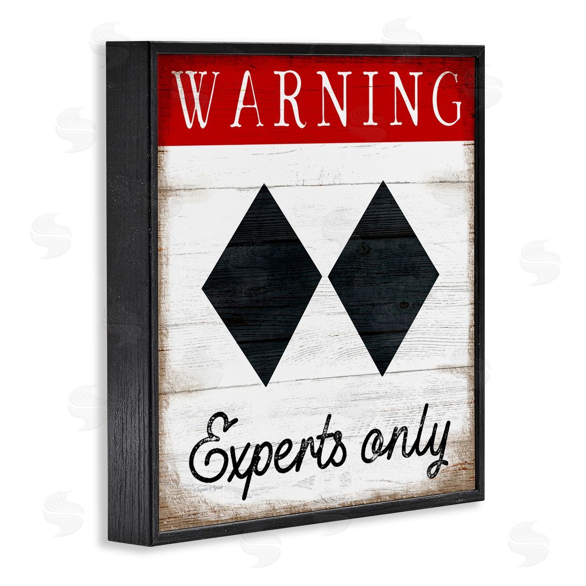 Elizabeth Tyndall Warning Experts Only Double Black Diamond Rustic Sign Black Framed Glicee Wall Art Print