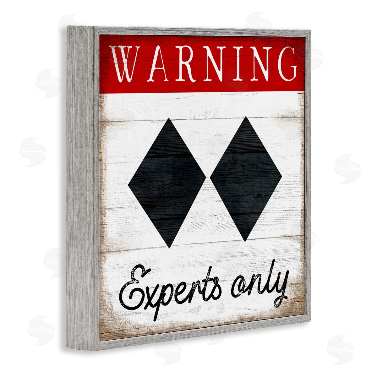 Elizabeth Tyndall Warning Experts Only Double Black Diamond Rustic Sign Gray Framed Glicee Wall Art Print
