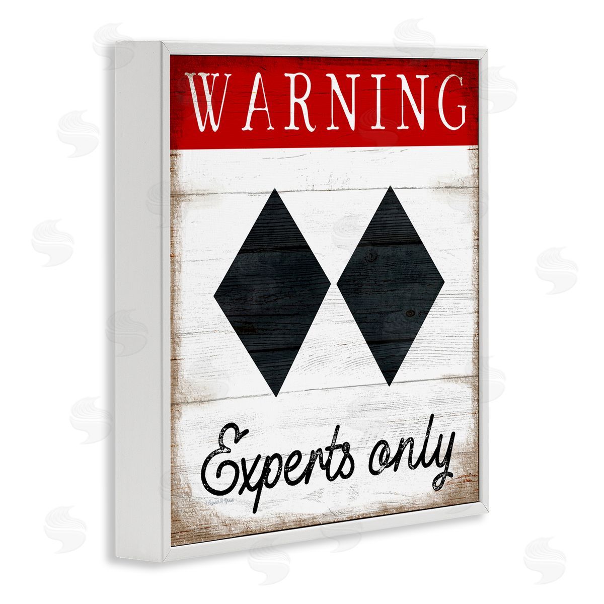 Elizabeth Tyndall Warning Experts Only Double Black Diamond Rustic Sign White Framed Glicee Wall Art Print