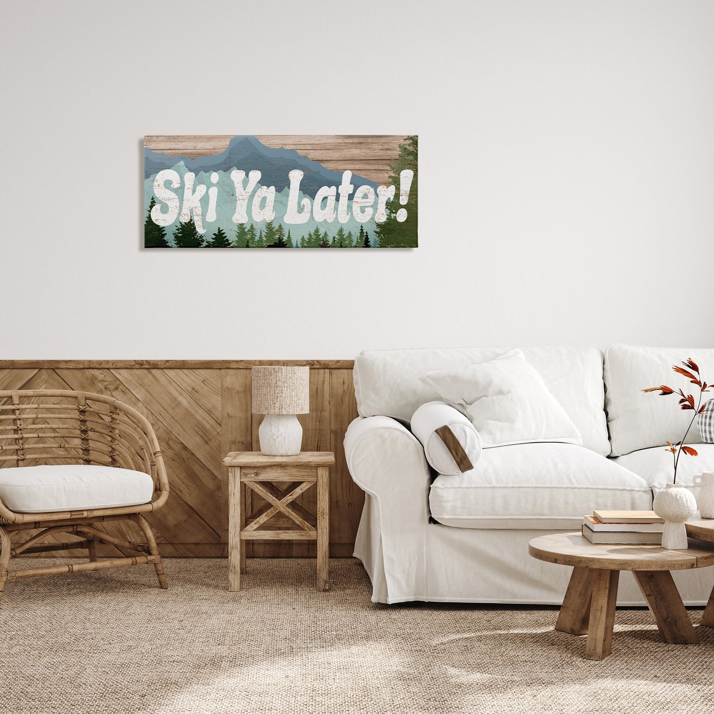 Ski Ya Later Sports Pun Rustic Mountain Forest Canvas Wall Art in Room, Home Decor by Stupell Studio