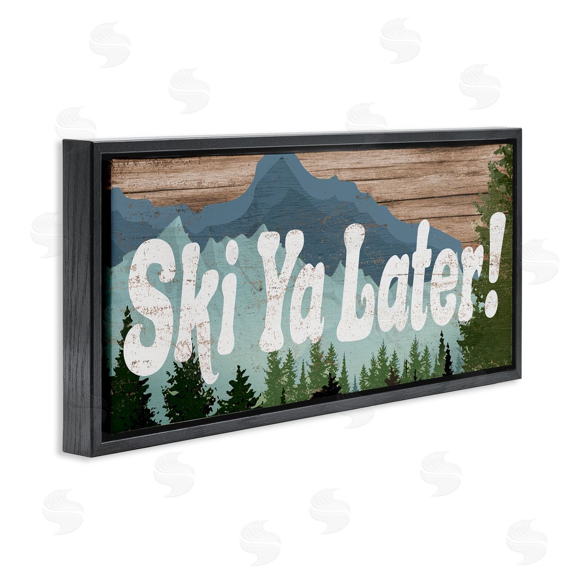 Ski Ya Later Sports Pun Rustic Mountain Forest Black Floating Frame Canvas Wall Art, Home Decor by Stupell Studio