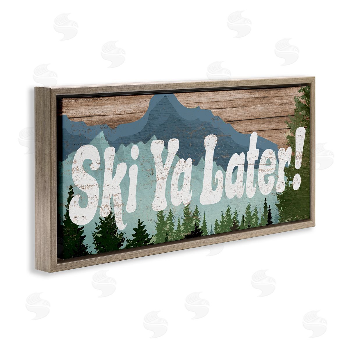 Ski Ya Later Sports Pun Rustic Mountain Forest Brown Floating Frame Canvas Wall Art, Home Decor by Stupell Studio